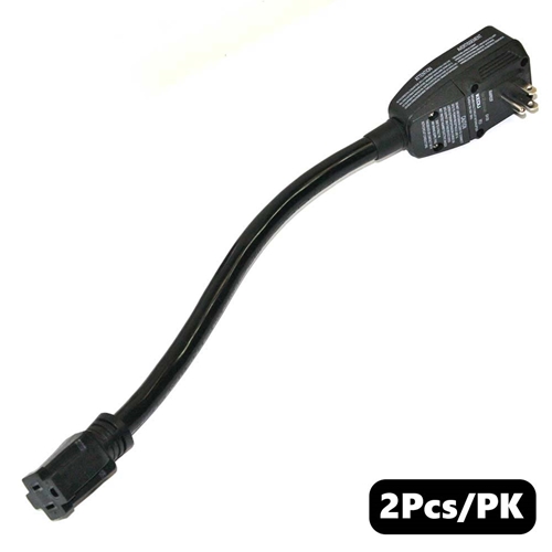 (TMT Only) GFCI Plug Standard 15 Amp Nema 5-15P w/ AWG 12" Single Tap Cord -2PK