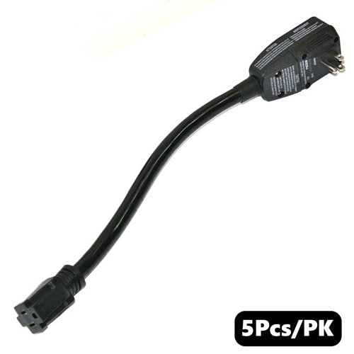 (TMT Only) GFCI Plug Standard 15 Amp Nema 5-15P w/ AWG 12" Single Tap Cord -5PK